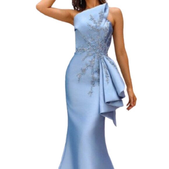 NWT Terani Couture 251E4265 Mikado Formal Gown Slate Size 12 - Picture 1 of 6